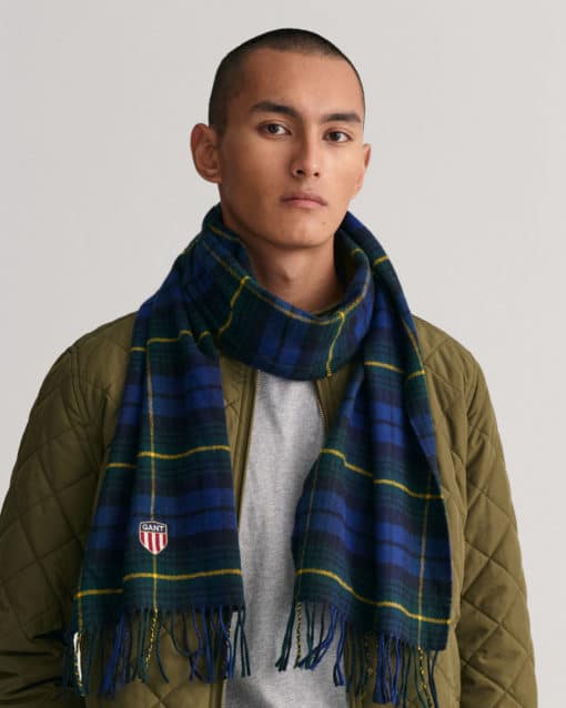 Gant Woven Check Wool Scarf Eden Green