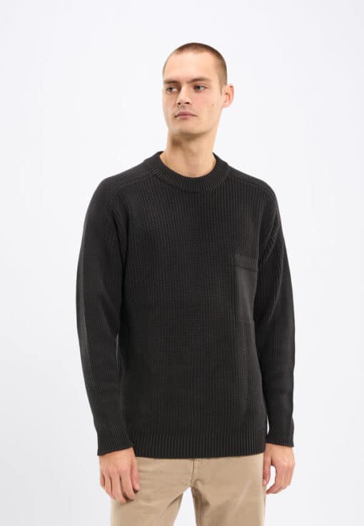 Knowledge Cotton Apparel Classic Rib Structure Mock Neck Black Jet