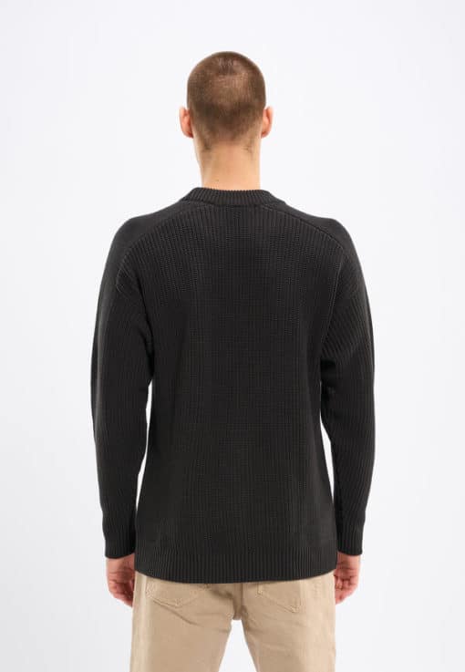 Knowledge Cotton Apparel Classic Rib Structure Mock Neck Black Jet