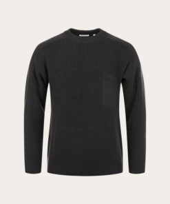 Knowledge Cotton Apparel Classic Rib Structure Mock Neck Black Jet