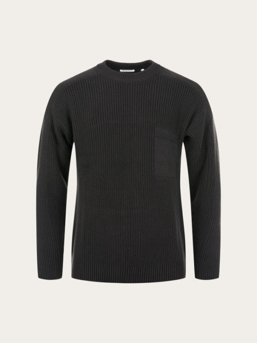 Knowledge Cotton Apparel Classic Rib Structure Mock Neck Black Jet