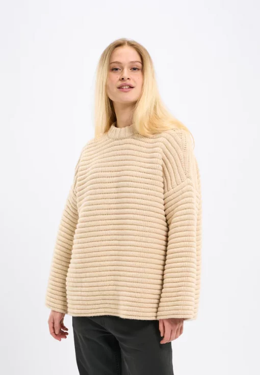 Knowledge Cotton Apparel Oversized Long Sleeved Knit Buttercream