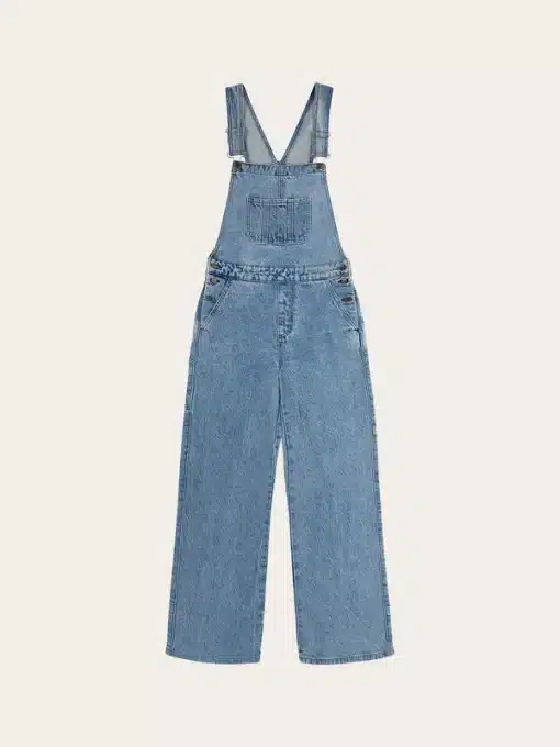 Knowledge Cotton Apparel Reborn Gale Loose Fit Bibs Jeans Bleached Stonewash