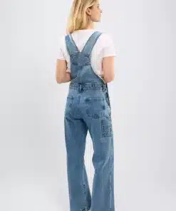Knowledge Cotton Apparel Reborn Gale Loose Fit Bibs Jeans Bleached Stonewash