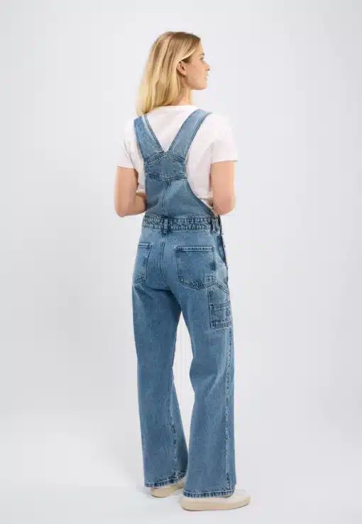 Knowledge Cotton Apparel Reborn Gale Loose Fit Bibs Jeans Bleached Stonewash