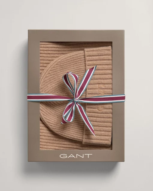 Gant Woman Scarf & Beanie Gift Box Dark Khaki