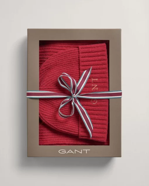 Gant Woman Scarf & Beanie Gift Box Raspberry Red
