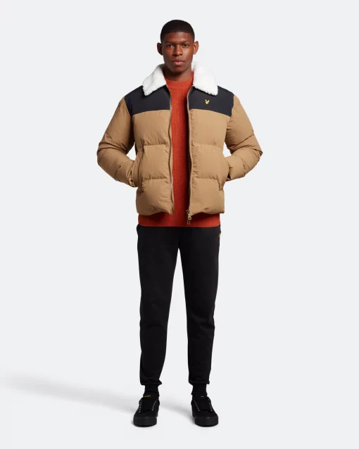 Lyle & Scott Borg Collar Puffer Jacket Camel Bronze