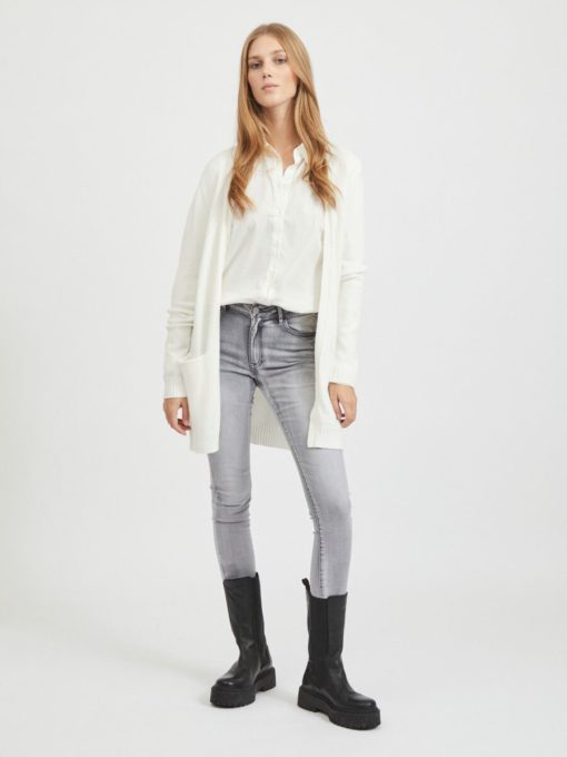 Vila Ril Long Knit Cardigan White Alyssum