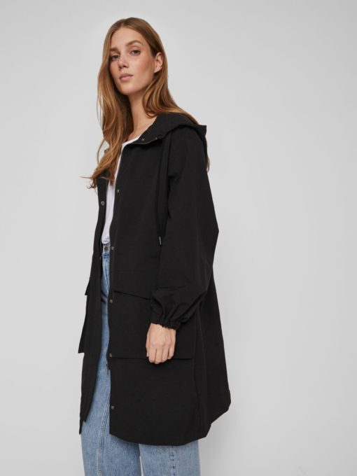 Vila Siliana Long Parka Jacket Black