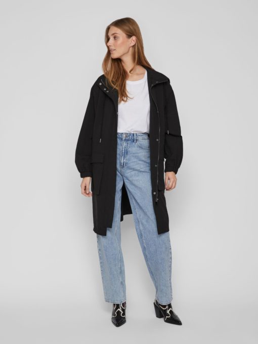 Vila Siliana Long Parka Jacket Black