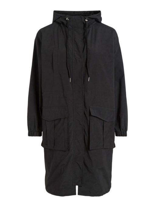 Vila Siliana Long Parka Jacket Black