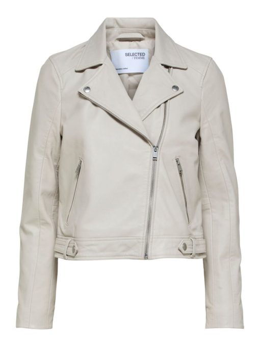 Selected Femme Katie Leather Jacket Feather Gray