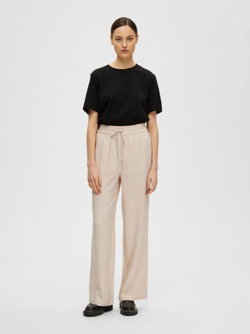 Selected Femme Viva-Gulia Linen Pants Sandshell