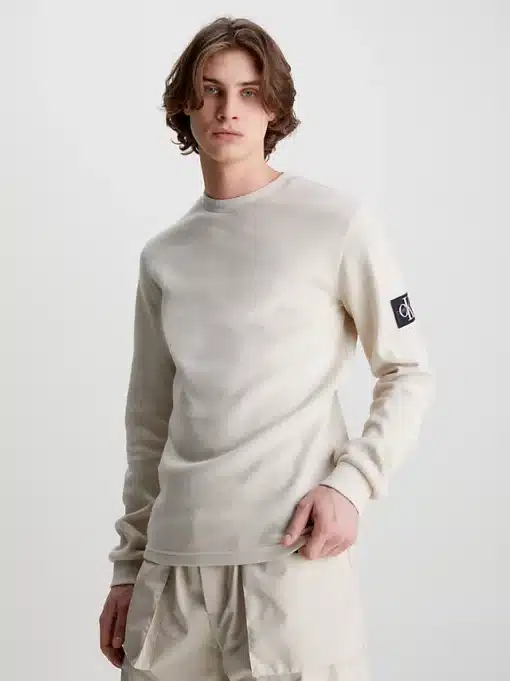 Calvin Klein Monologo Badge Waffle Ls Tee Classic Beige