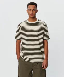 Les Deux Adrian Stripe T-shirt Olive Night/Ivory
