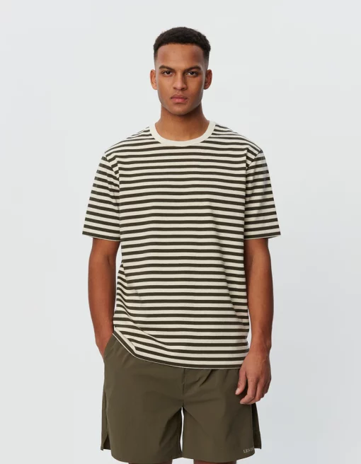 Les Deux Adrian Stripe T-shirt Olive Night/Ivory