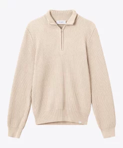 Les Deux Fletcher Rib Half-Zip Knit Ivory