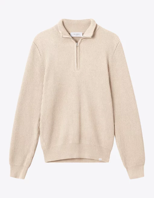 Les Deux Fletcher Rib Half-Zip Knit Ivory