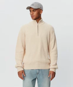 Les Deux Fletcher Rib Half-Zip Knit Ivory