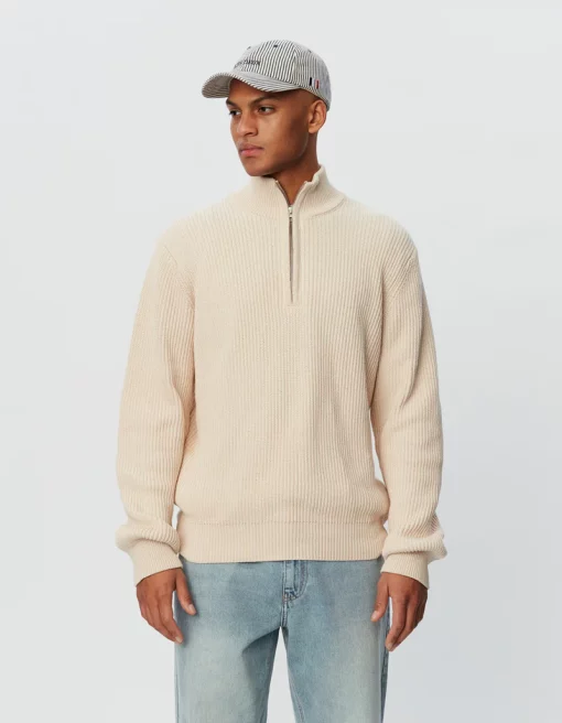 Les Deux Fletcher Rib Half-Zip Knit Ivory
