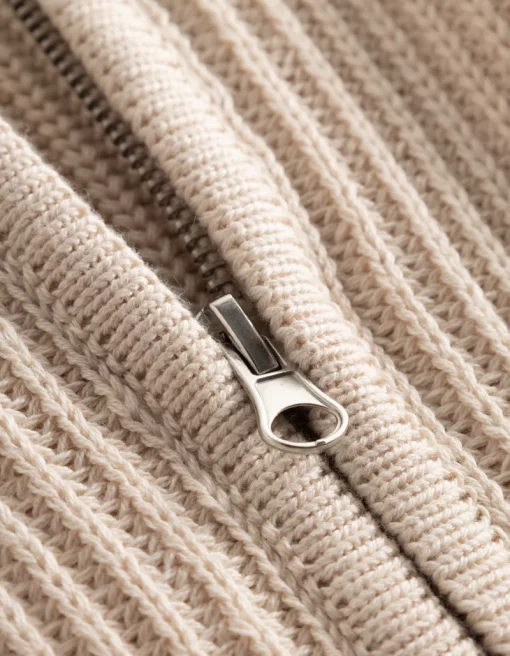 Les Deux Fletcher Rib Half-Zip Knit Ivory