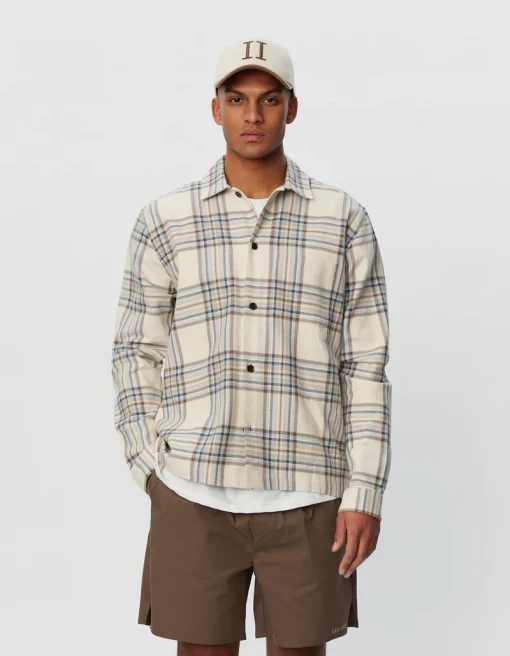 Les Deux Keanu Check Twill Shirt Ivory/Dark Sand