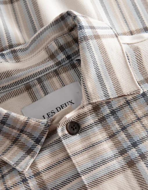 Les Deux Keanu Check Twill Shirt Ivory/Dark Sand