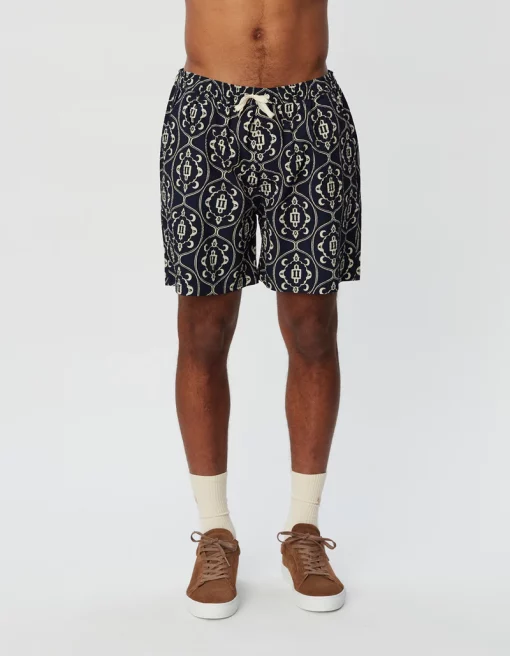 Les Deux Stan AOP Swim Shorts Dark Navy/Ivory