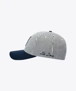 Les Deux Encore Stripe Baseball Cap Off White/ Dark Navy Stripe