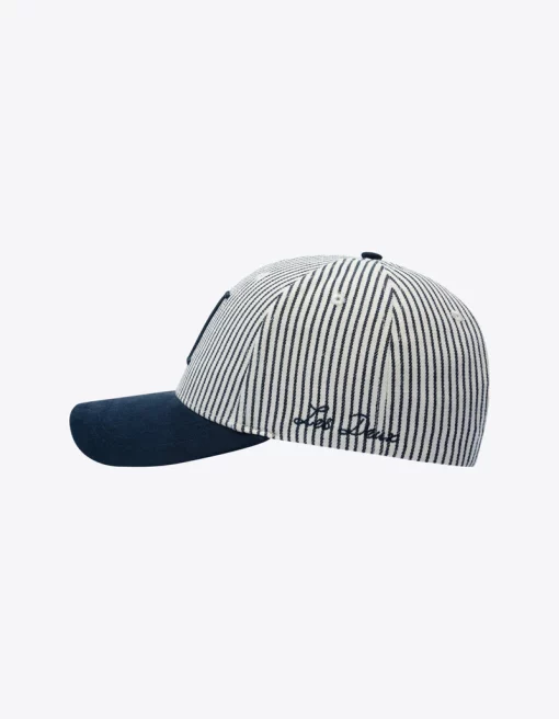 Les Deux Encore Stripe Baseball Cap Off White/ Dark Navy Stripe
