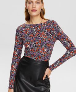 Esprit LsOng Sleeve Flower T-shirt Navy