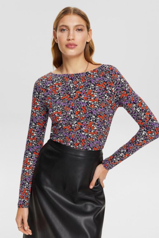 Esprit LsOng Sleeve Flower T-shirt Navy