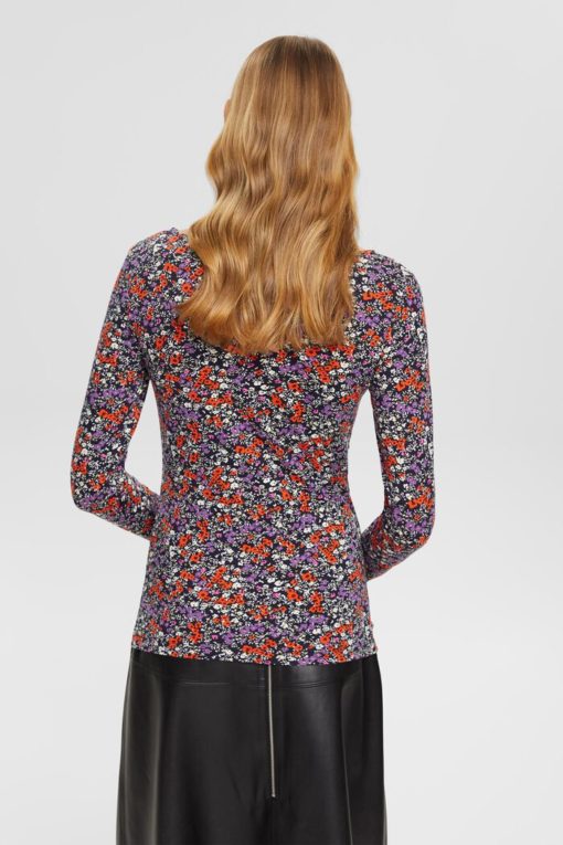 Esprit LsOng Sleeve Flower T-shirt Navy