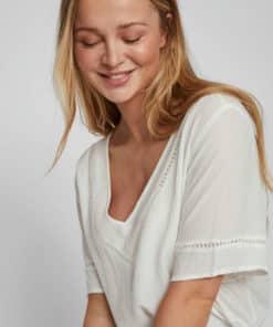 Vila Mesa Detail V-Neck Top Snow White