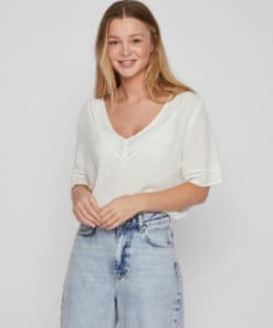 Vila Mesa Detail V-Neck Top Snow White