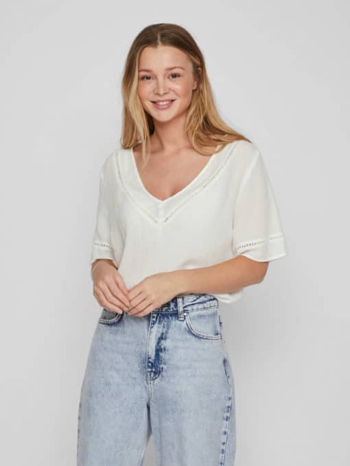 Vila Mesa Detail V-Neck Top Snow White
