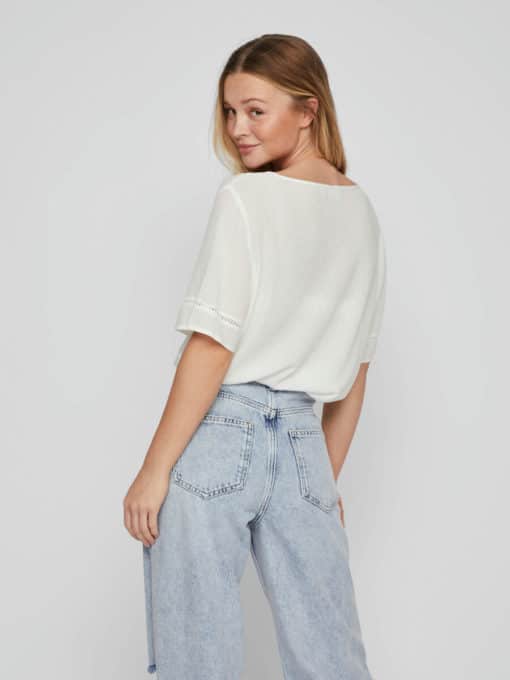 Vila Mesa Detail V-Neck Top Snow White