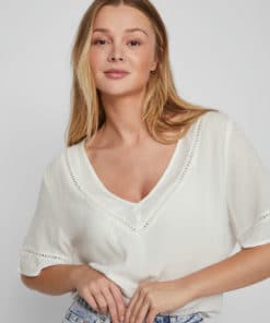 Vila Mesa Detail V-Neck Top Snow White
