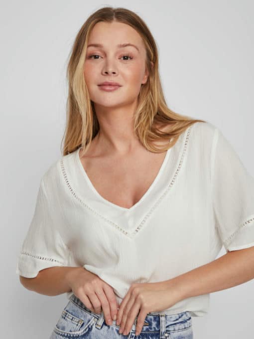 Vila Mesa Detail V-Neck Top Snow White