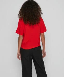 Vila Mesa Detail V-Neck Top Flame Scarlett