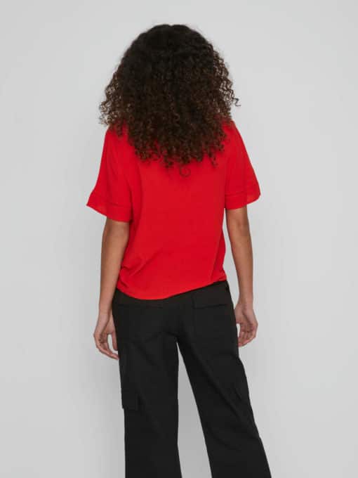 Vila Mesa Detail V-Neck Top Flame Scarlett