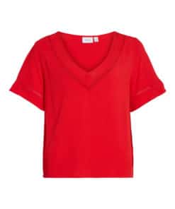 Vila Mesa Detail V-Neck Top Flame Scarlett