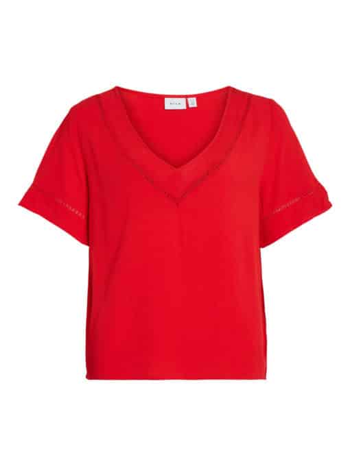 Vila Mesa Detail V-Neck Top Flame Scarlett