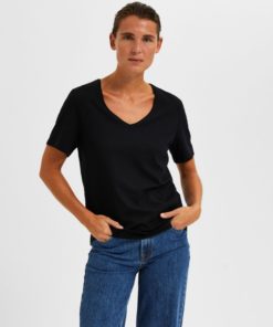 Selected Femme V-Neck T-shirt Black