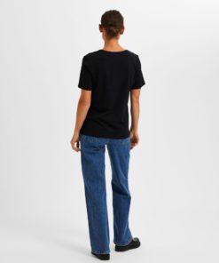 Selected Femme V-Neck T-shirt Black