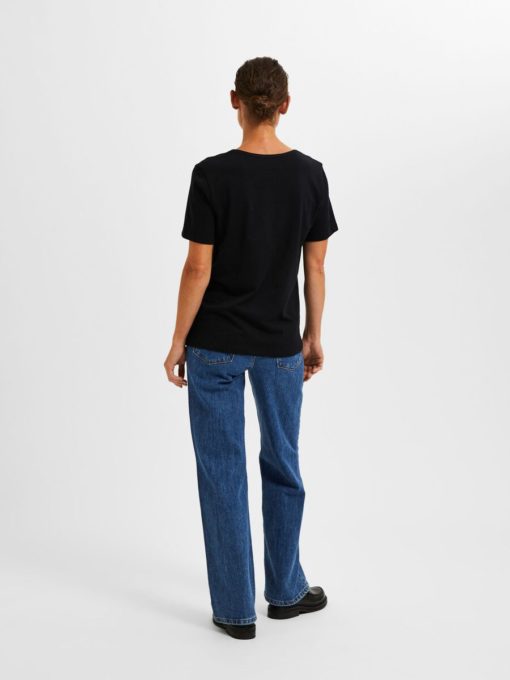 Selected Femme V-Neck T-shirt Black