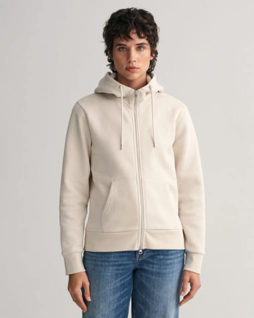 Gant Woman Tonal Archive Shield Zip Hoodie Putty