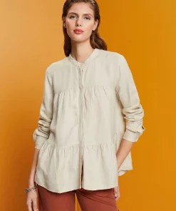 Esprit Linen Blend Blouse Light Taupe