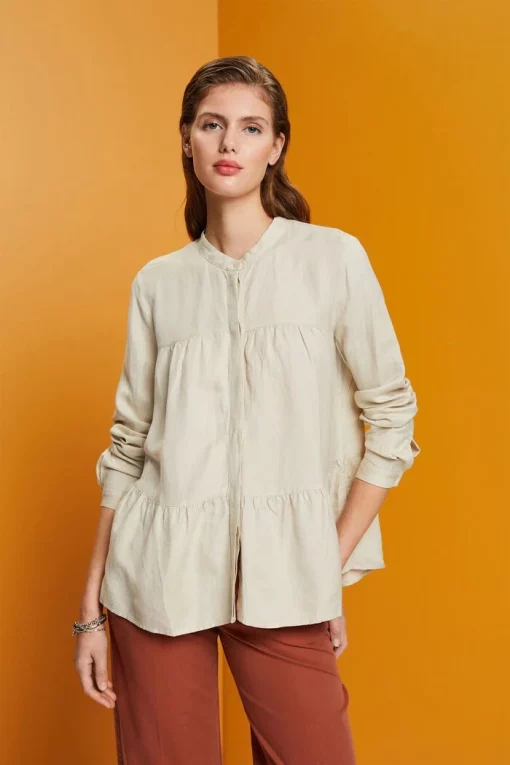 Esprit Linen Blend Blouse Light Taupe